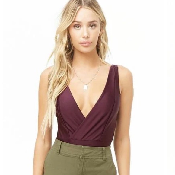 Forever 21 Plunging Plum Surplice Bodysuit - Picture 2 of 11